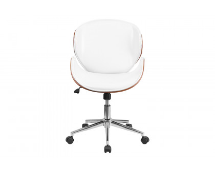 BLNK Tana LeatherSoft Mid-Back Walnut Wood Conference Office Chair - White