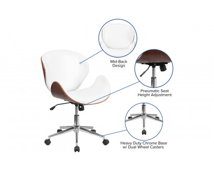 BLNK Tana LeatherSoft Mid-Back Walnut Wood Conference Office Chair - White