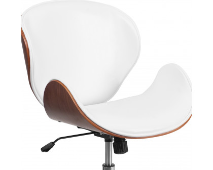 BLNK Tana LeatherSoft Mid-Back Walnut Wood Conference Office Chair - White