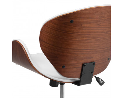 BLNK Tana LeatherSoft Mid-Back Walnut Wood Conference Office Chair - White