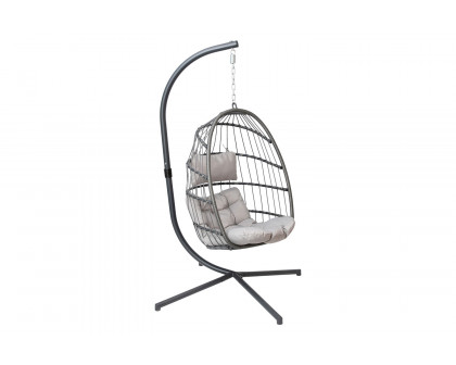 BLNK Cleo Patio Hanging Egg Chair, Wicker Hammock with Soft Seat Cushions and Swing Stand - Gray