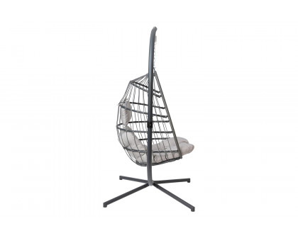 BLNK Cleo Patio Hanging Egg Chair, Wicker Hammock with Soft Seat Cushions and Swing Stand - Gray