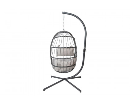 BLNK Cleo Patio Hanging Egg Chair, Wicker Hammock with Soft Seat Cushions and Swing Stand - Gray