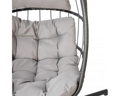 BLNK Cleo Patio Hanging Egg Chair, Wicker Hammock with Soft Seat Cushions and Swing Stand - Gray