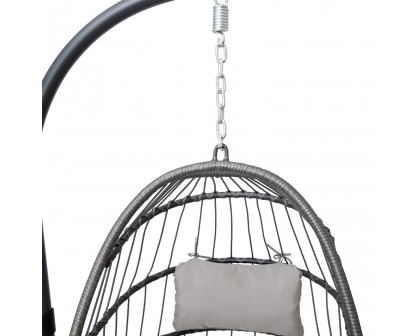 BLNK Cleo Patio Hanging Egg Chair, Wicker Hammock with Soft Seat Cushions and Swing Stand - Gray