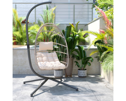 BLNK Cleo Patio Hanging Egg Chair, Wicker Hammock with Soft Seat Cushions and Swing Stand