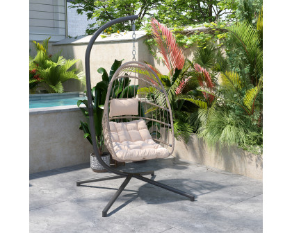 BLNK Cleo Patio Hanging Egg Chair, Wicker Hammock with Soft Seat Cushions and Swing Stand - Natural/Cream