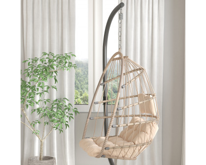 BLNK Cleo Patio Hanging Egg Chair, Wicker Hammock with Soft Seat Cushions and Swing Stand - Natural/Cream