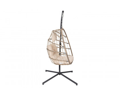 BLNK Cleo Patio Hanging Egg Chair, Wicker Hammock with Soft Seat Cushions and Swing Stand - Natural/Cream