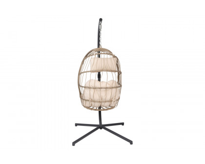 BLNK Cleo Patio Hanging Egg Chair, Wicker Hammock with Soft Seat Cushions and Swing Stand - Natural/Cream