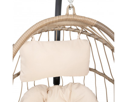 BLNK Cleo Patio Hanging Egg Chair, Wicker Hammock with Soft Seat Cushions and Swing Stand - Natural/Cream