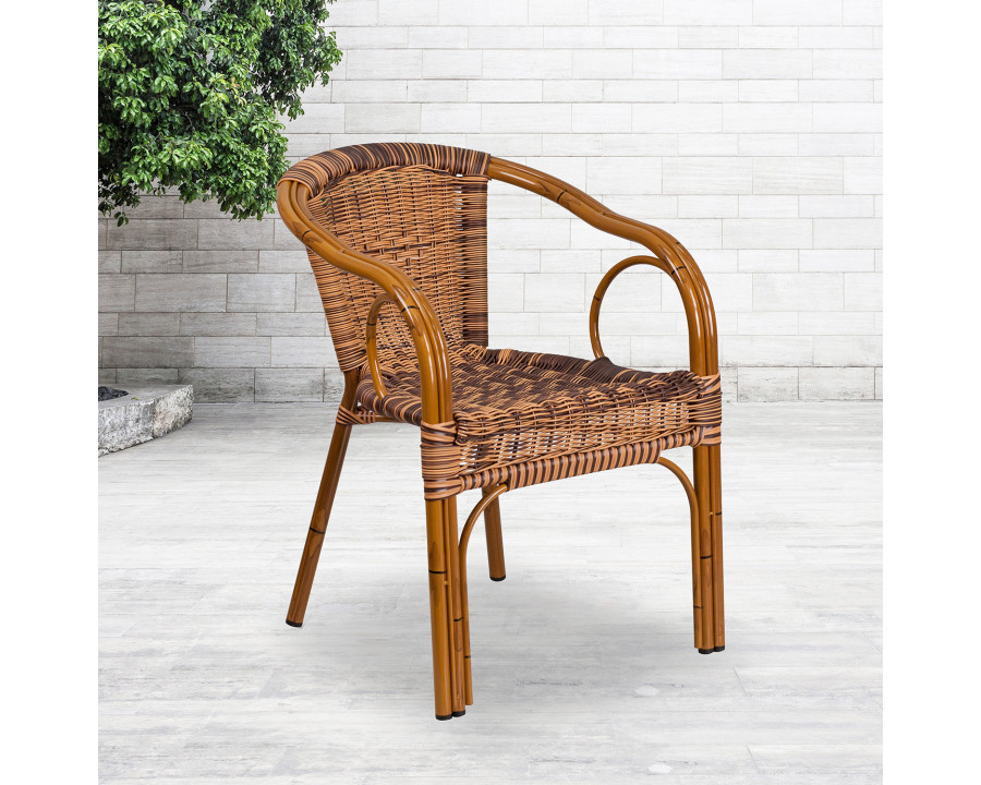 BLNK Cadiz Series Rattan Restaurant Patio Chair with Bamboo-Aluminum Frame