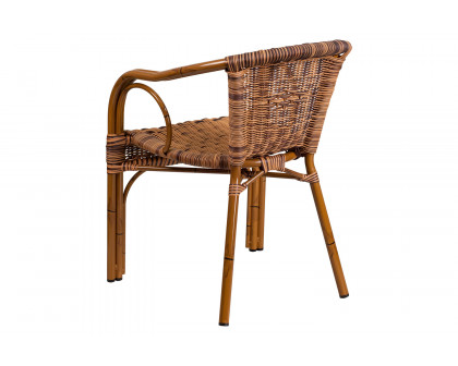 BLNK Cadiz Series Rattan Restaurant Patio Chair with Bamboo-Aluminum Frame - Burning Brown/Dark Red