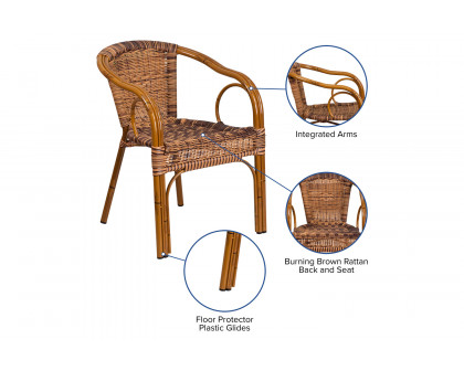 BLNK Cadiz Series Rattan Restaurant Patio Chair with Bamboo-Aluminum Frame - Burning Brown/Dark Red