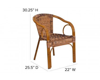 BLNK Cadiz Series Rattan Restaurant Patio Chair with Bamboo-Aluminum Frame - Burning Brown/Dark Red