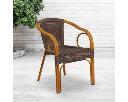 BLNK Cadiz Series Rattan Restaurant Patio Chair with Bamboo-Aluminum Frame