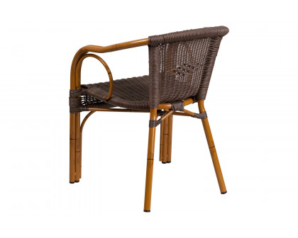 BLNK Cadiz Series Rattan Restaurant Patio Chair with Bamboo-Aluminum Frame - Dark Brown/Red