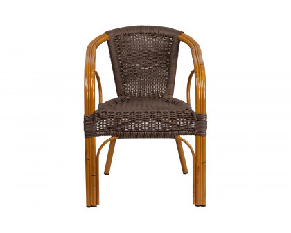 BLNK Cadiz Series Rattan Restaurant Patio Chair with Bamboo-Aluminum Frame - Dark Brown/Red