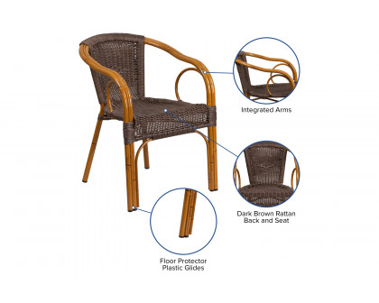 BLNK Cadiz Series Rattan Restaurant Patio Chair with Bamboo-Aluminum Frame - Dark Brown/Red