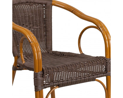 BLNK Cadiz Series Rattan Restaurant Patio Chair with Bamboo-Aluminum Frame - Dark Brown/Red