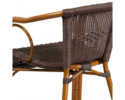 BLNK Cadiz Series Rattan Restaurant Patio Chair with Bamboo-Aluminum Frame - Dark Brown/Red