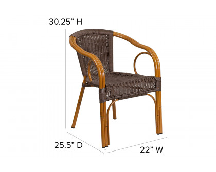 BLNK Cadiz Series Rattan Restaurant Patio Chair with Bamboo-Aluminum Frame - Dark Brown/Red