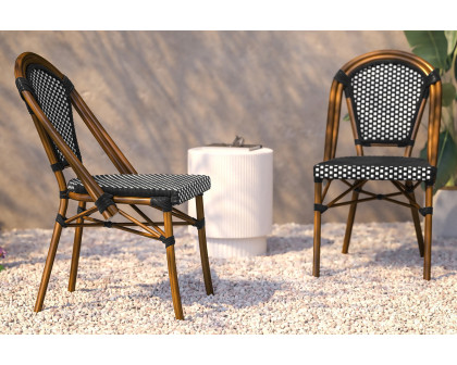 BLNK Bordeaux Commercial Indoor-Outdoor French Bistro Stacking Chair - Black/White