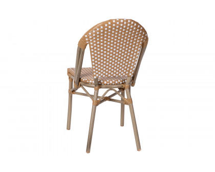 BLNK Lourdes Commercial Indoor-Outdoor French Bistro Stacking Chair with PE Rattan Back and Seat, Bamboo Print Aluminum Frame - Natural/White