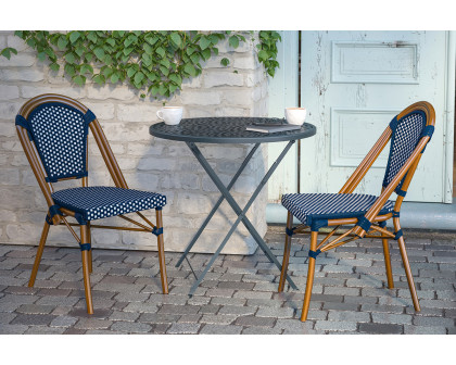 BLNK Bordeaux Commercial Indoor-Outdoor French Bistro Stacking Chair - Navy/White