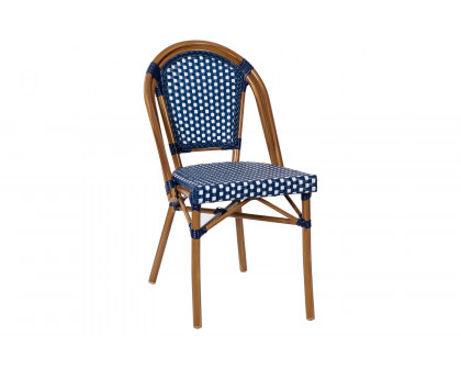 BLNK Bordeaux Commercial Indoor-Outdoor French Bistro Stacking Chair - Navy/White