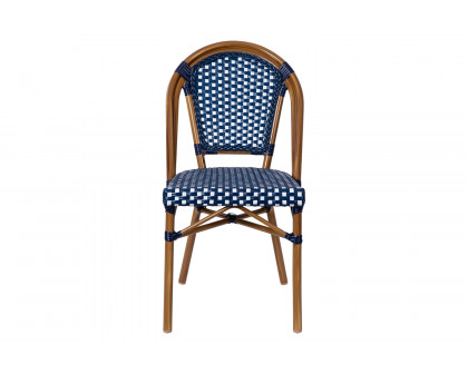 BLNK Bordeaux Commercial Indoor-Outdoor French Bistro Stacking Chair - Navy/White