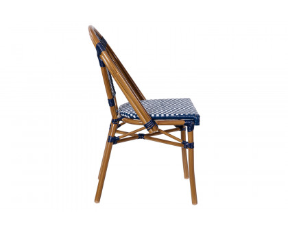 BLNK Bordeaux Commercial Indoor-Outdoor French Bistro Stacking Chair - Navy/White