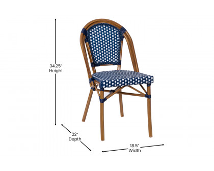 BLNK Bordeaux Commercial Indoor-Outdoor French Bistro Stacking Chair - Navy/White