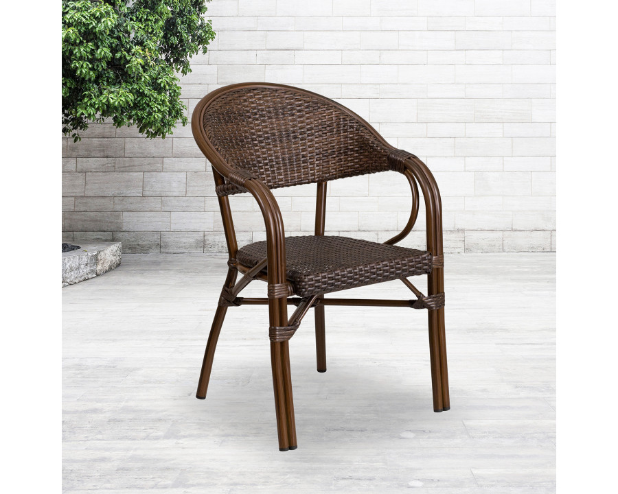 BLNK Milano Series Rattan Restaurant Patio Chair with Bamboo-Aluminum Frame - Cocoa