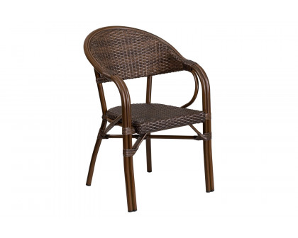 BLNK™ Milano Series Rattan Restaurant Patio Chair with Bamboo-Aluminum Frame - Cocoa