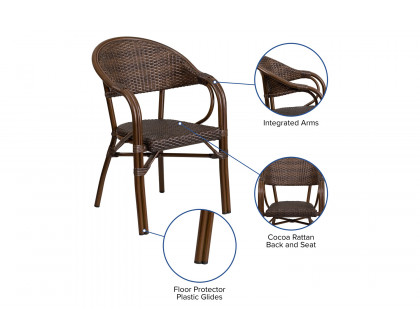 BLNK™ Milano Series Rattan Restaurant Patio Chair with Bamboo-Aluminum Frame - Cocoa