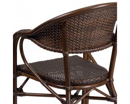 BLNK™ Milano Series Rattan Restaurant Patio Chair with Bamboo-Aluminum Frame - Cocoa