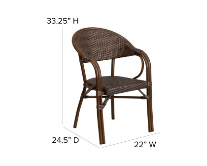 BLNK™ Milano Series Rattan Restaurant Patio Chair with Bamboo-Aluminum Frame - Cocoa