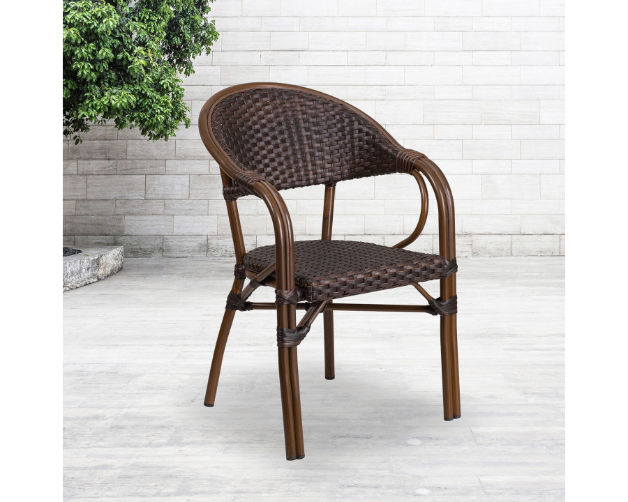 BLNK Milano Series Rattan Restaurant Patio Chair with Bamboo-Aluminum Frame