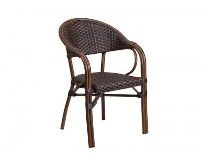 BLNK™ Milano Series Rattan Restaurant Patio Chair with Bamboo-Aluminum Frame - Dark Brown/Red