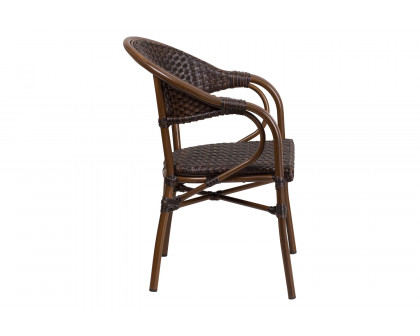 BLNK™ Milano Series Rattan Restaurant Patio Chair with Bamboo-Aluminum Frame - Dark Brown/Red