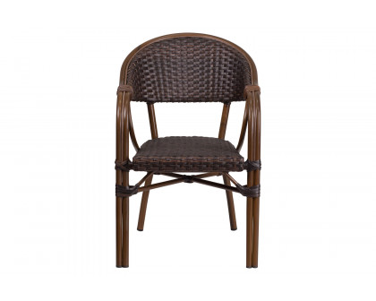 BLNK™ Milano Series Rattan Restaurant Patio Chair with Bamboo-Aluminum Frame - Dark Brown/Red