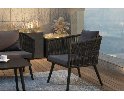 BLNK - Kierra Black All-Weather Woven Conversation Set with Gray Zippered Removable Cushions and Metal Coffee Table 4-Piece