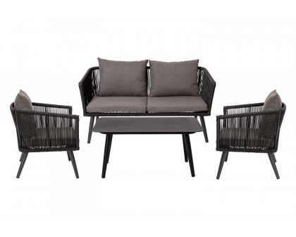 BLNK - Kierra Black All-Weather Woven Conversation Set with Gray Zippered Removable Cushions and Metal Coffee Table 4-Piece