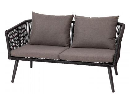 BLNK - Kierra Black All-Weather Woven Conversation Set with Gray Zippered Removable Cushions and Metal Coffee Table 4-Piece