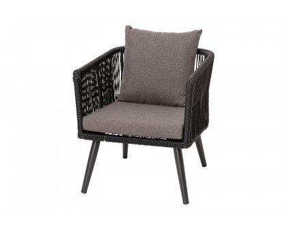 BLNK - Kierra Black All-Weather Woven Conversation Set with Gray Zippered Removable Cushions and Metal Coffee Table 4-Piece