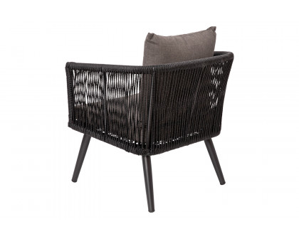 BLNK - Kierra Black All-Weather Woven Conversation Set with Gray Zippered Removable Cushions and Metal Coffee Table 4-Piece