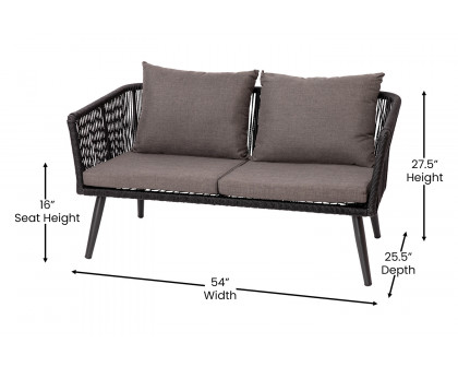 BLNK - Kierra Black All-Weather Woven Conversation Set with Gray Zippered Removable Cushions and Metal Coffee Table 4-Piece