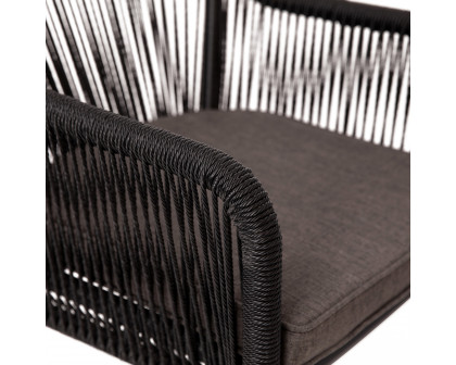 BLNK Kallie All-Weather Woven Stacking Club Chairs with Rounded Arms and Zippered Seat Cushions Set of 2 - Black/Gray