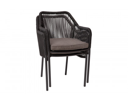 BLNK Kallie All-Weather Woven Stacking Club Chairs with Rounded Arms and Zippered Seat Cushions Set of 2 - Black/Gray